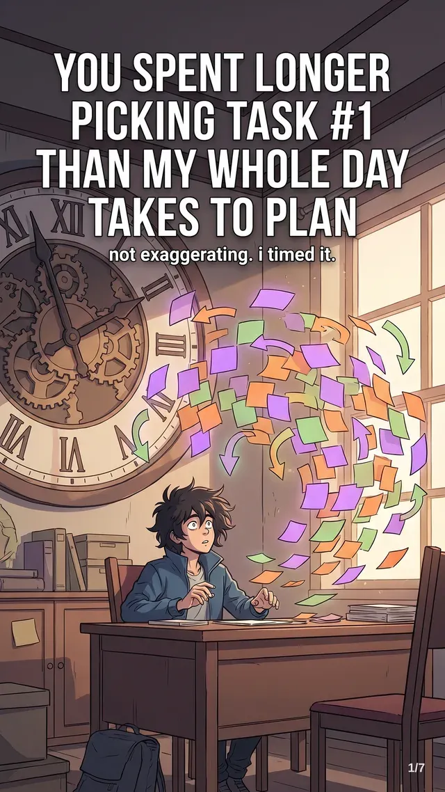 Generated slide: you spent longer picking task one than my whole day takes to plan